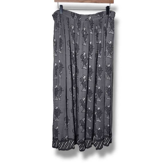 Vintage Chico's Broomstick Maxi Long Skirt Grey Black Fish One Size 90s Y2K - Picture 1 of 14